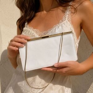 White Giani Bernini bridal clutch gold chain evening bag